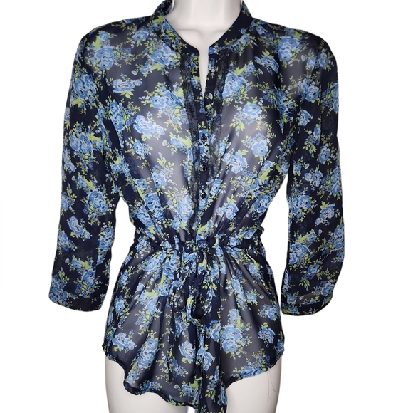 Blue Boho top with Cinch Waist - Picture 2 of 2